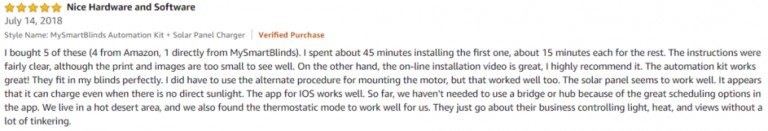 MySmartBlinds Amazon review