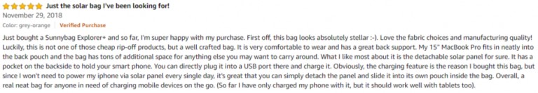 Sunnybag Amazon review