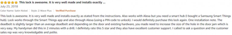 Yale Assure Amazon Review 1