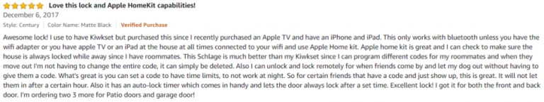 Schlage Sense Amazon review