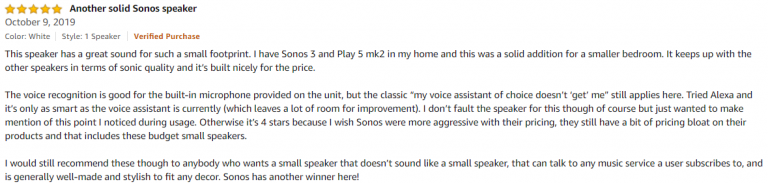 Sonos One Amazon review