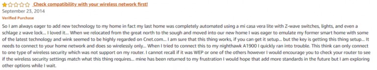 Wink Hub 1 Amazon review 2