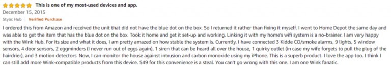 Wink Hub 1 Amazon review 3