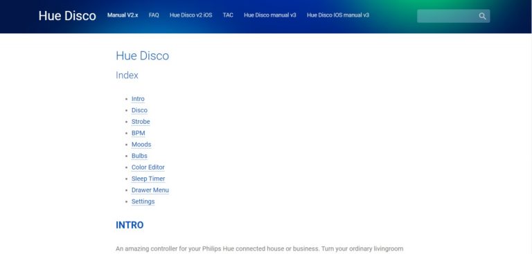 Sreenshot of the Hue Disco Website