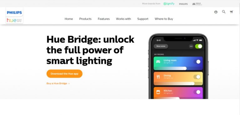Screenshot of the Philips Hue website